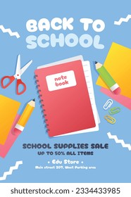 back to school background. back to school season. Vector illustration. poster, banner, flyer. sale banner. stationery background. school season start. school beginning concept. schools accessories.