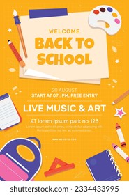 back to school background. back to school season. Vector illustration. poster, banner, flyer. sale banner. stationery background. school season start. school beginning concept. schools accessories.
