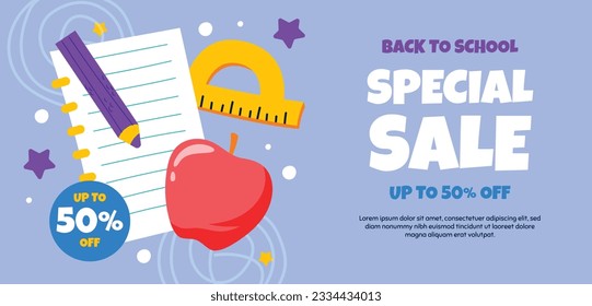 back to school background. back to school season. Vector illustration. poster, banner, flyer. sale banner. stationery background. school season start. school beginning concept. schools accessories.
