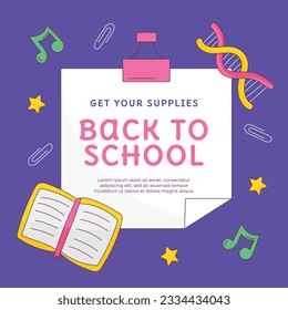 back to school background. back to school season. Vector illustration. poster, banner, flyer. sale banner. stationery background. school season start. school beginning concept. schools accessories.