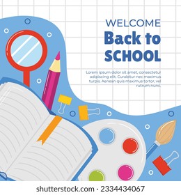 back to school background. back to school season. Vector illustration. poster, banner, flyer. sale banner. stationery background. school season start. school beginning concept. schools accessories.
