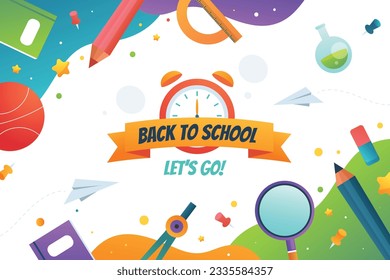 back to school background. back to school season. Vector illustration. poster, banner, flyer. sale banner. stationery background. school season start. school beginning concept. schools accessories.