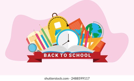 back to school background. back to school season. Vector illustration. poster, banner, flyer. sale banner. stationery background. school season start. school beginning concept. schools accessories.