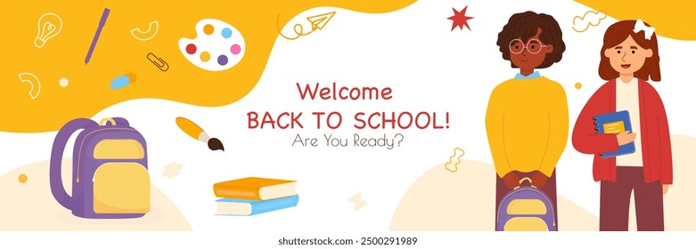 back to school background. back to school season. Vector illustration. poster, banner, flyer. sale banner. stationery background. school season start. school