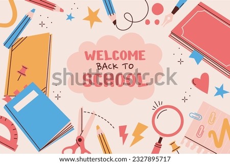back to school background. back to school season. Vector illustration. poster, banner, flyer. sale banner. stationery background. school season start. school beginning concept. schools accessories.