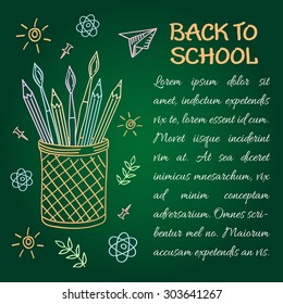 Back to School background, Sketchy Doodles Elements, Vector Illustration