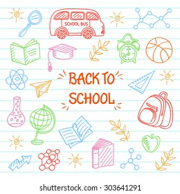 Back to School background, Sketchy Doodles Elements, Vector Illustration