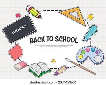 Back to school background with stationery.