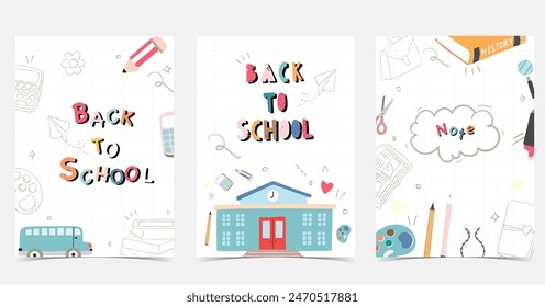back to school background with stationery for a4 vertical design