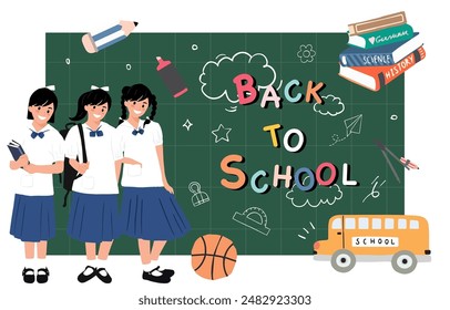 back to school background with stationery for horizontal design