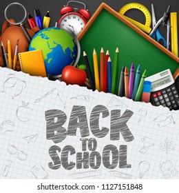 Back to school background with stationery and school supplies