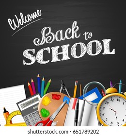 Back to school background with stationery and school supplies