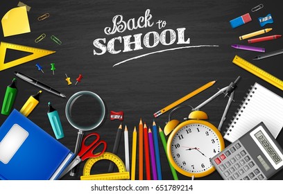 Back to school background with stationery and school supplies