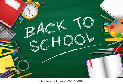 Back to school background with stationery and school supplies
