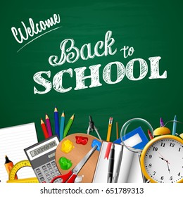 Back to school background with stationery and school supplies