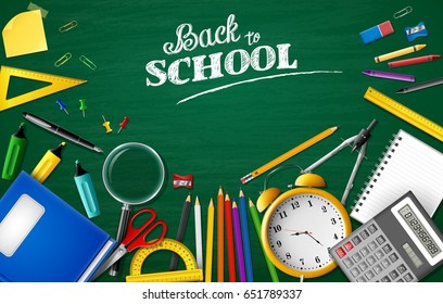 Back to school background with stationery and school supplies