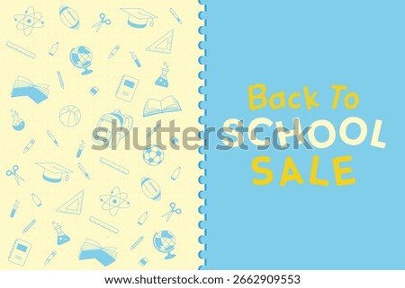 Back to school background stationery supplies elements banner blue vector illustration shopping template design