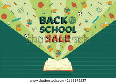 Back to school background stationery supplies elements banner green vector illustration shopping template design