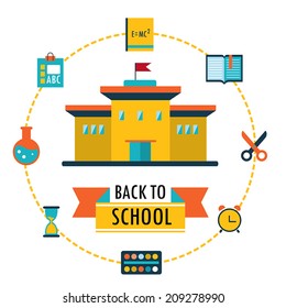 Back to school background with study theme icons. Vector illustration