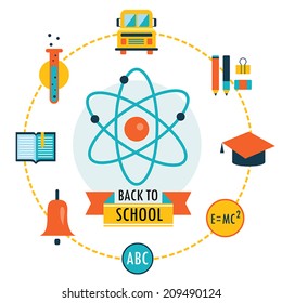 Back to school background with study theme icons. Vector illustration