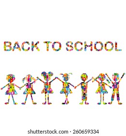Back to school background with stylized patterned kids