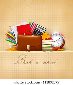 Back To School  Background With School Supplies And Old Paper  Vector