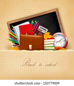 Back To School.  Background With School Supplies And Old Paper. Vector 