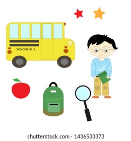 Back to school background with school supplies set, vector illustration