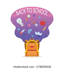 Back to school background with school supplies set, vector illustration