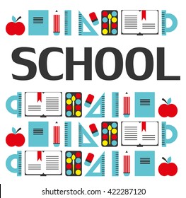 Back to school background with school supplies set, vector illustration