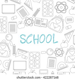 Back to school background with school supplies set, vector illustration