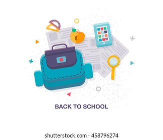 Back to school background with school supplies set, vector illustration.