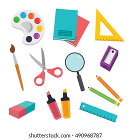 Back to school background with school supplies set, vector illustration.