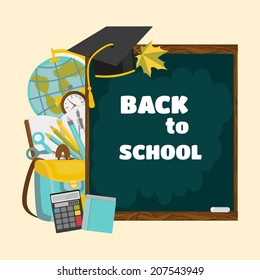Back to school. Background with school supplies. Vector  illustration.