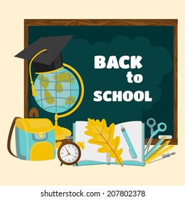 Back to school. Background with school supplies. Vector  illustration.
