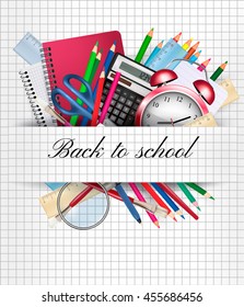 Back to school. Background with supplies. Vector