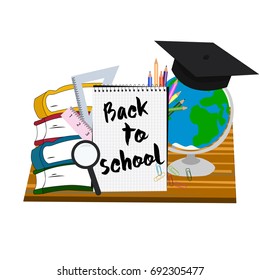 Back to school background with school supplies.Stationery equipment. Office and school supplies. Vector realistic illustration