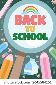 Back To School  Background and template design with school supplies. Vector illustration. 