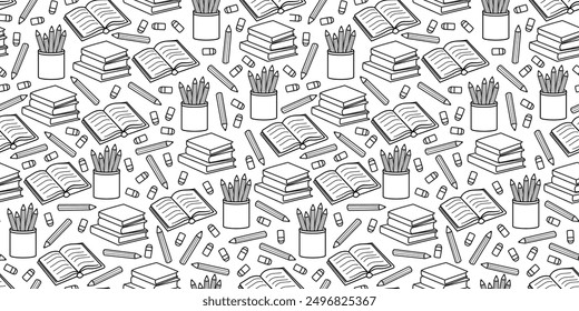 Back to school Background. Back to school theme pattern. book seamless pattern. book and pencil pattern. School and Education background. School seamless background. Education theme pattern.