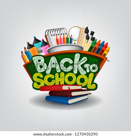 Back to School Background together with many School Supplies Vector.  Illustration 