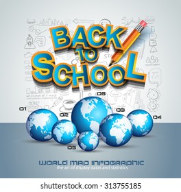 Back to School Background to use for advertisements, as book cover or related material presentation. Pencil, computers, scratch board, rubbers and a lot of elements are included.