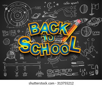 Back to School Background to use for advertisements, as book cover or related material presentation. Pencil, computers, scratch board, rubbers and a lot of elements are included.