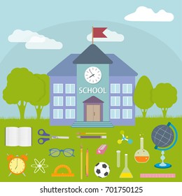 Back to school background and various school supplies