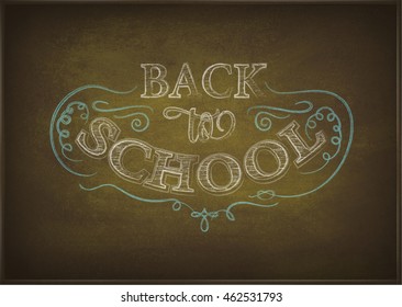 Back to school background, vector chalk realistic illustration.