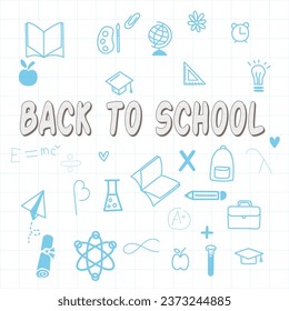 Back to school background. Vector illustration banner background design sketch outline element of education, Template for school. Draw doodle cartoon style.
