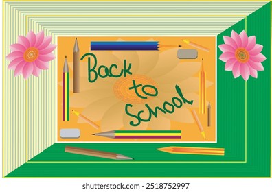 Back to school background with Vector illustration. poster, banner, flyer. sale banner. stationery background. school season start. school beginning concept.