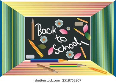 Fondo de regreso a la escuela con Ilustración vectorial. cartel, Anuncio, volante. Anuncio de venta. fondo de papelería. inicio de temporada escolar. concepto de inicio de escuela.