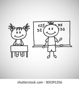 Back to school background, vector illustration with boy and girl