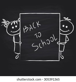 Back to school background, vector illustration with boy and girl