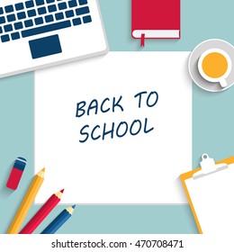 Back to school background, vector illustration. Template for your creative design, layout poster, banner. Blank flat style. Concept for internet website, web and mobile app. All object under mask.